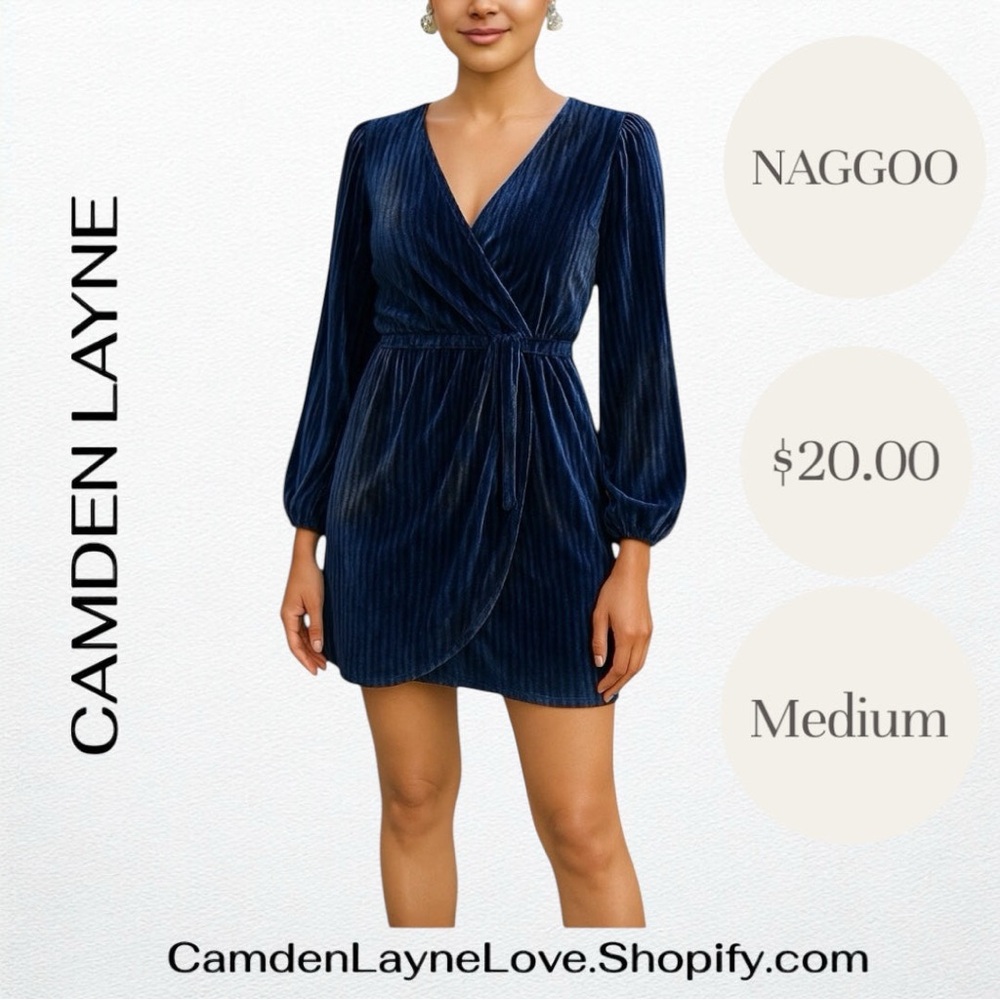 Elegant Blue Sheath Dress with V-Neck and Bishop Sleeves